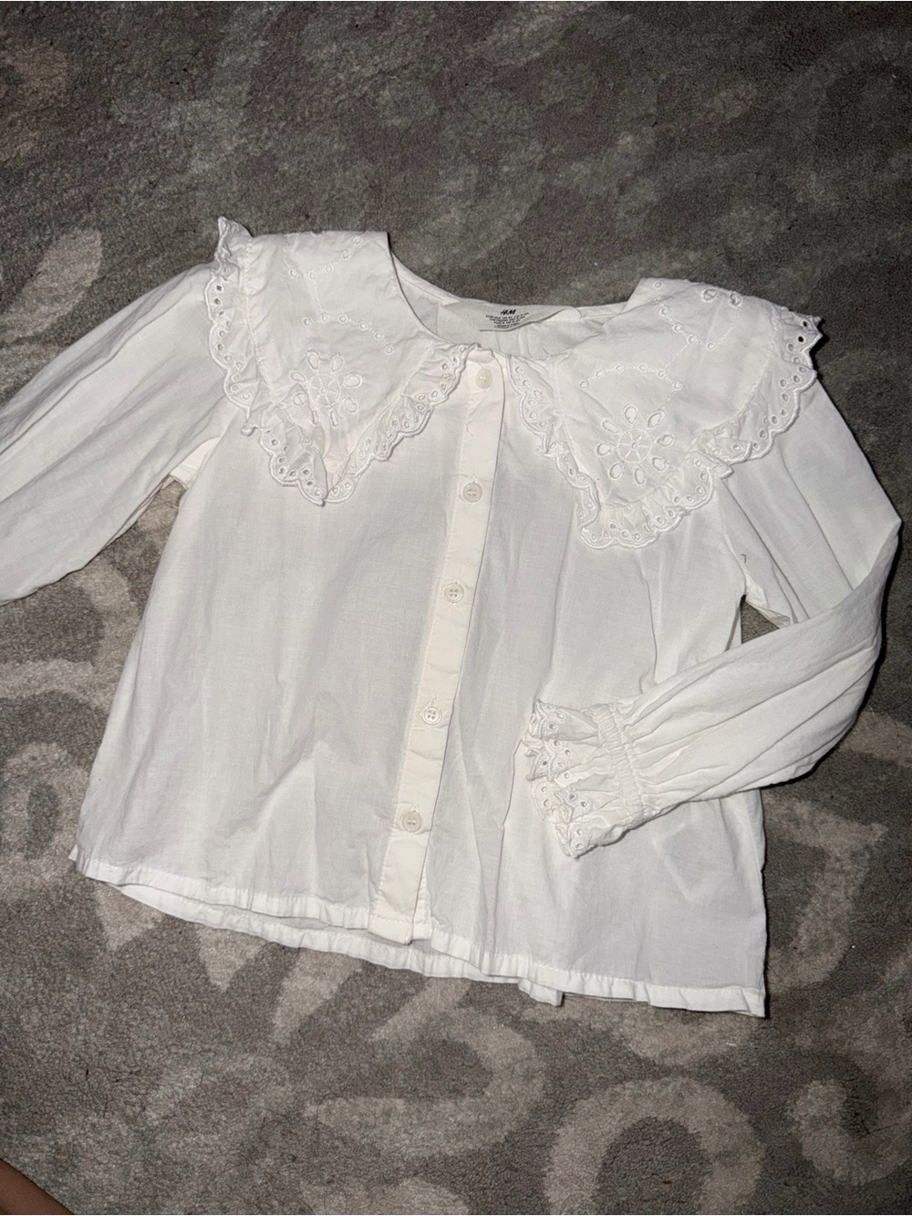 Girls H&M White Embroidered Peter Pan Collar Blouse